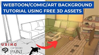 easy background/room for webtoon, comic or art using free 3d assets | in 20 min | clip studio ex