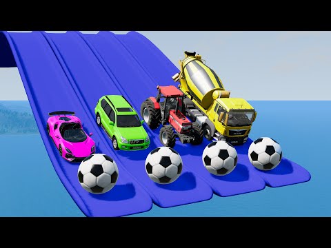 Cars vs Portal Trap with Ball Slide Colors - Cars vs Crazy Jump Ramp - BeamNG.Drive