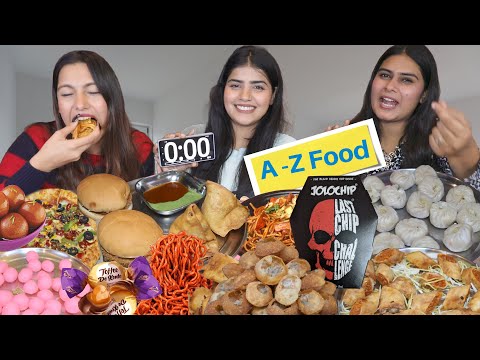 A To Z Alphabet Food Challenge | Jolo Chip, Golgappa, Momos, Korean Noodles, Samosa etc.. Challenge