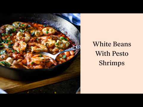 White beans with pesto shrimps