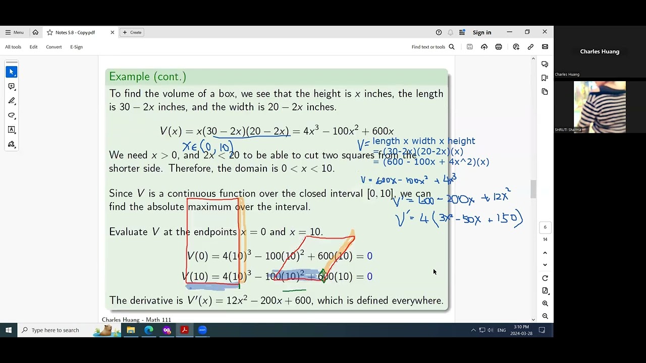 Math 111 5.8 Optimization Problems