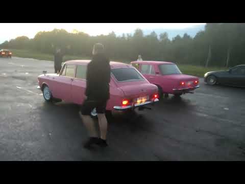 Pink retro classic cars ( rare drag race). Moskvich & Lada
