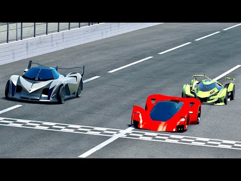 Ferrari Marte 2050 Concept vs Devel Sixteen 2014 vs Lamborghini V12 Concept at Oval MotorSpeedway