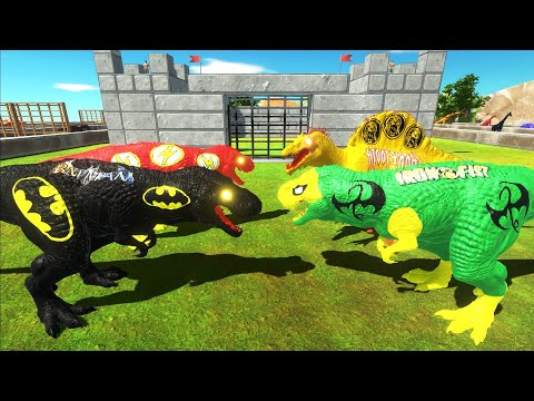 BATMAN & FLASH T REX DC TEAM CASTLE DEATH RUN - Animal Revolt Battle Simulator
