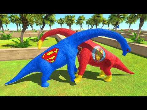 ALL IRON MAN vs ALL SUPERMAN BRACHIOSAURUS BATTLE DEATH RUN - Animal Revolt Battle Simulator