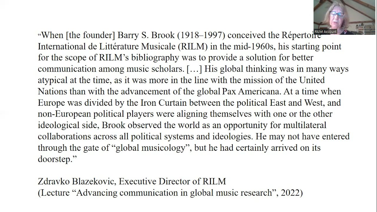 Information resources: Has the digital revolution made the world of global academic research bigger or smaller? RILM: A case study in the field of music (Maria Rose)