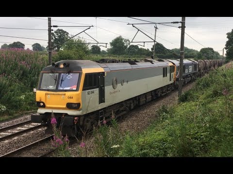 GBRf Class 92 92044 + 66724 on 6S94 Dollands Moor-Irvine Caledonian Paper at Acton Bridge 05-07-2017