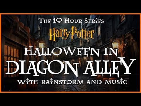 Halloween In Diagon Alley w/Music & Rain 🎃 Harry Potter | For Sleep,Studying,Relaxing [10 Hours-HD]