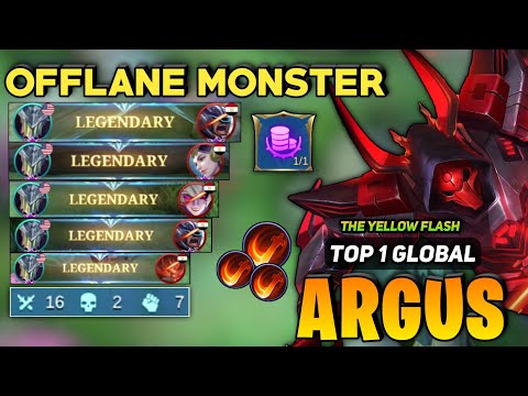 Offlane Argus Nonstop Legendary [ Top 1 Global Argus Best Build ] the yellow flash - Mobile Legends