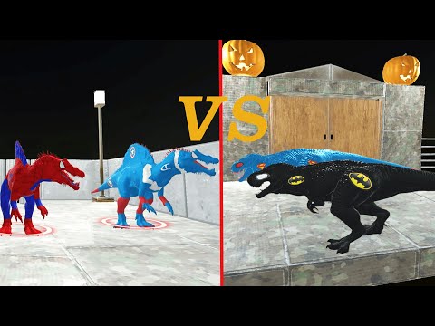 Jurassic Park Street Night 2 T-Rex Vs 2 Spinosaurus - Animal Revolt Battle Simulator