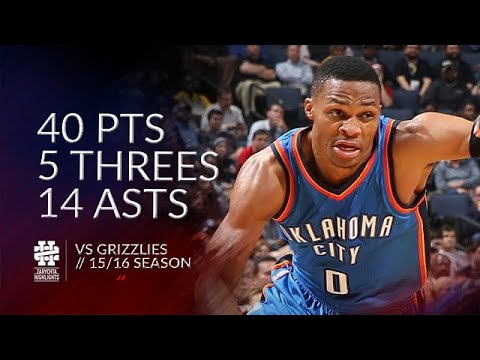 Russell Westbrook 40 pts 5 threes 14 asts vs Grizzlies 15/16 season