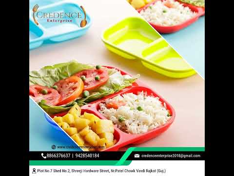 3 Compartment Square  Plastic Food Plates For Kids and Restaurant Serving Use Set of 4 Pcs