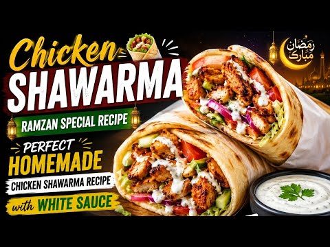  Try this juicy homemade Chicken Shawarma with creamy white sauce — perfect for Ramzan