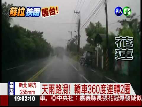 馬路變滑水道!轎車失控打滑轉
