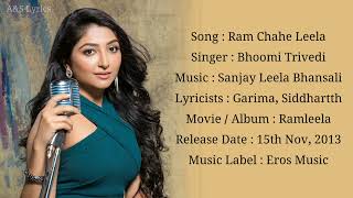 Ram Chahe Leela Full Song With Lyrics By  Bhoomi Trivedi, Sanjay Leela Bhansali, Garima, Siddhartth