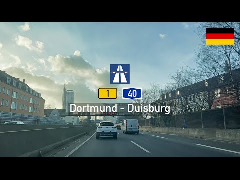 Driving in Germany: Autobahn A40 from Dortmund to Duisburg - Urban Ruhrautobahn
