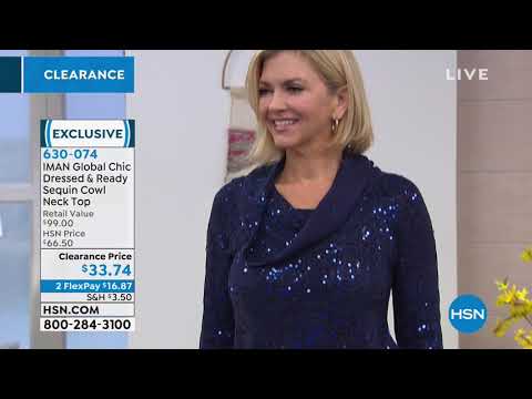 IMAN Global Chic Dressed   Ready Sequin CowlNeck Top