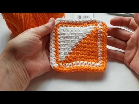 HOW TO CROCHET: Like Knitting Tunisian Mitered Square Coaster Clever Technique