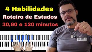 4 habilidades no teclado com roteiro de estudos diários para 30,60 e 120 minutos