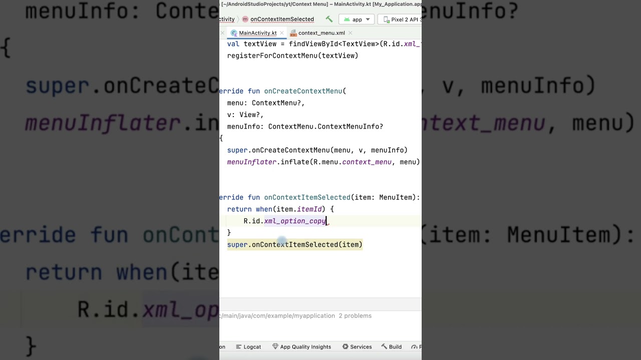 Android Context Menu Example