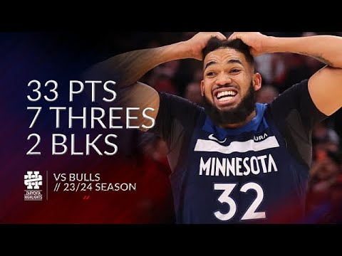 Karl-Anthony Towns 33 pts 7 threes 2 blks vs Bulls 23/24 season