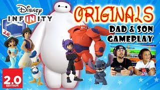 Dad &amp; Son play Disney Infinity 2.0 ORIGINALS - BIG HERO 6: BAYMAX &amp; HIRO, Donald Duck Stitch Aladdin