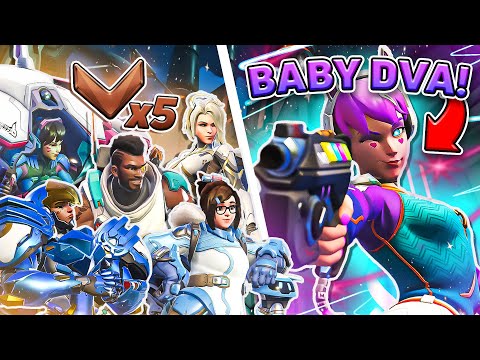 1 BUFFED Baby Dva vs 5 BRONZE PLAYERS... who wins?