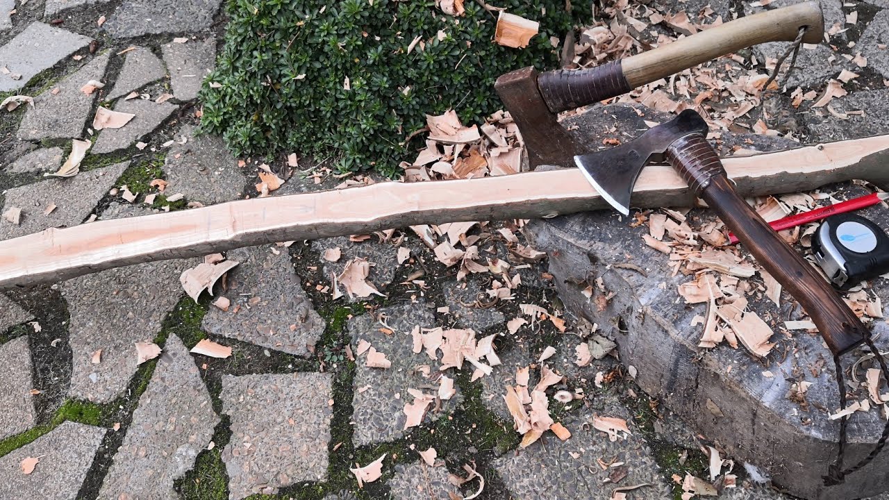 Making a bow from yew wood.