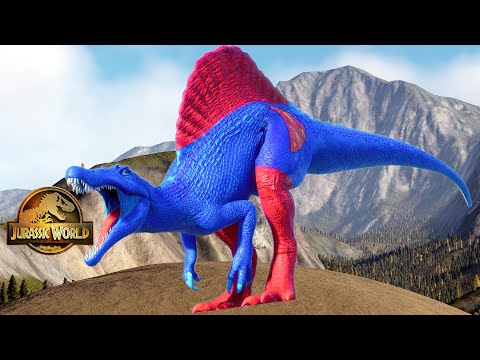 Superman Spinosaurus vs Batman Giganotosaurus | King of Mountain | Jurassic World Evolution 2