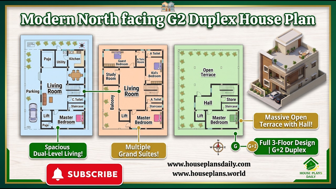 Modern North facing G2 Duplex House Plan | Vastu Home Design