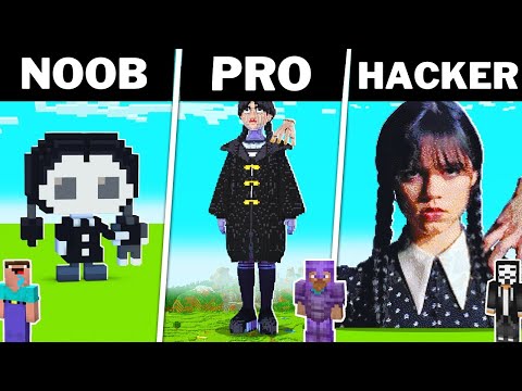 Minecraft REAL LIFE WEDNESDAY STATUE HOUSE BUILD CHALLENGE - NOOB vs PRO vs HACKER / Animation