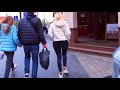 HOT Blonde Takes A Walk In The City In Black Leggings