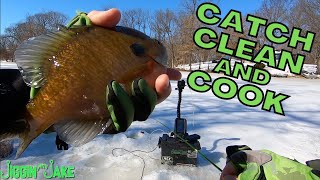 Ice Fishing for BIG BLUEGILLS (CATCH CLEAN COOK)
