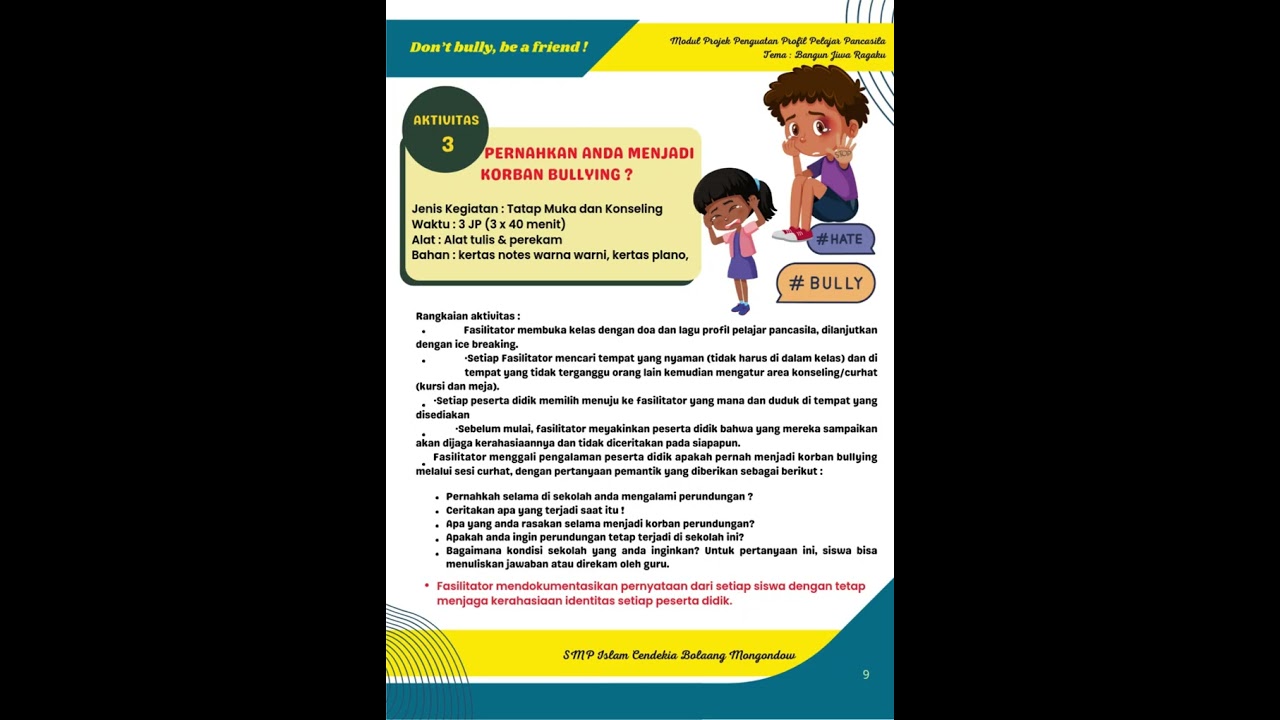Modul Projek    Modul Projek Bangun Jiwa Raga  Don't Bully, Be A Friend    Fase D 1 pdf