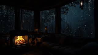 Cozy Forest Cabin at Night with Gentle Rain and Fireplace Sounds for Deep Relaxing Sleep