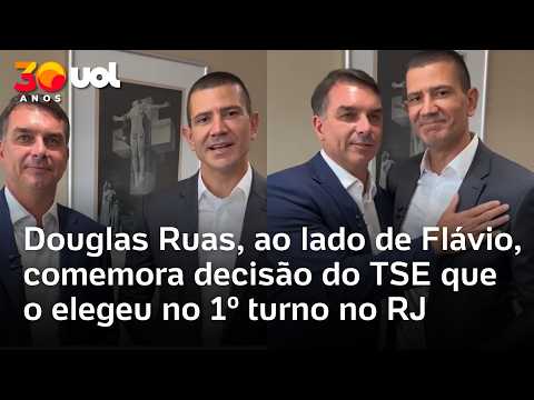 Douglas Ruas, ao lado de Flávio Bolsonaro, comemora decisão do TSE que o elegeu no 1º turno no RJ