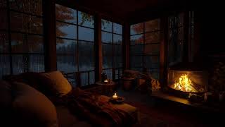 Cozy Fireplace and Rain in the Autumn Forest for Sleep and Peaceful Evenings