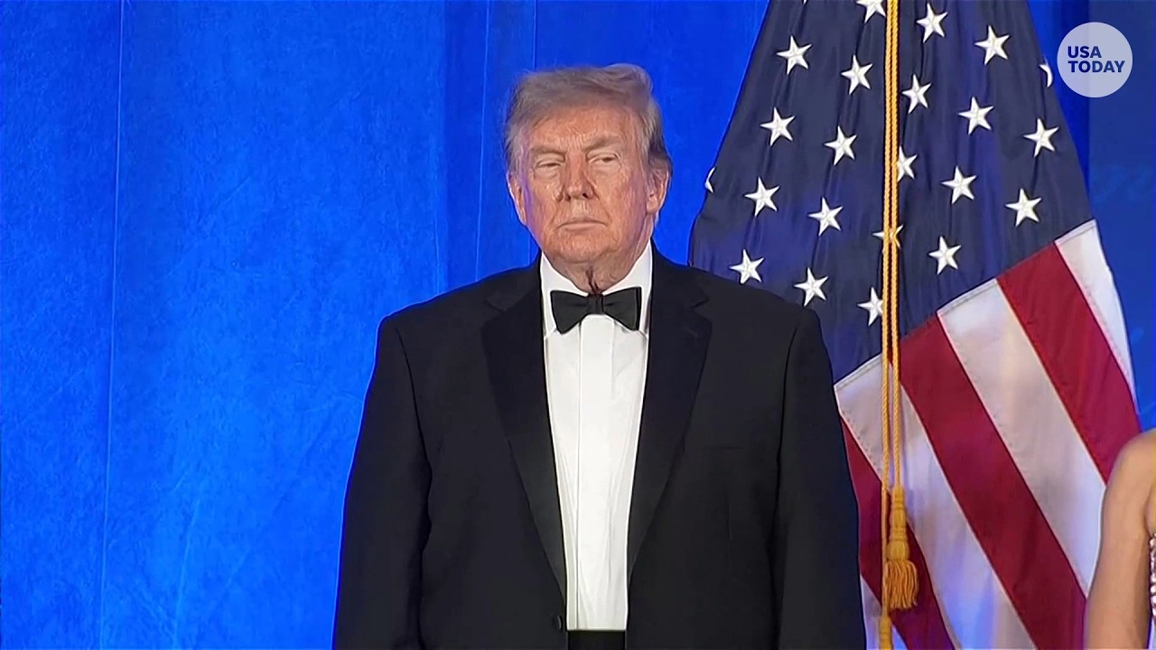 President Donald Trump arrives for 2026 White House Correspondents' Dinner before speech to press