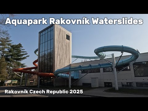 Waterslides in Water Park Aquapark Rakovník Czech Republic, POV 4k videos