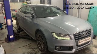 Audi A4 A5 A6 Fuel rail pressure sensor location and wiring diagram B8 C6 4F 2.7TDI 3.0TDI