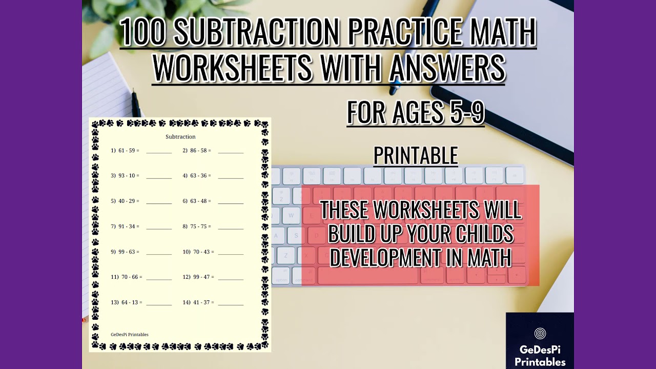 Math Subtraction 100 Printable Practice Worksheets