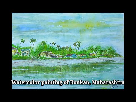 Watercolor painting of Konkon beach, Maharashtra | ASMR | #watercolorpainting