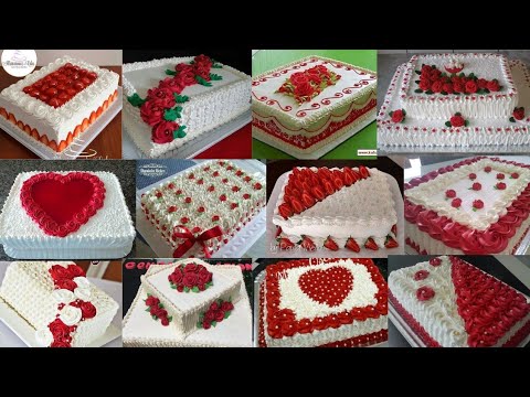 ❤️Red and White Cake designs/Red Cake/Square Cake Design/Cake Design/Anniversary Cake Design/Cake