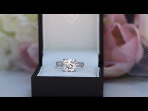 Diamond Band Engagement Ring Featuring a 3 Carat Cushion Cut Lab Diamond | Ada Diamonds