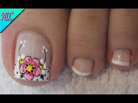 DISEÑO DE UÑAS PARA PIES FLORES Y FRANCÉS PRINCIPIANTES – FLOWERS NAIL ART – FRENCH NAIL ART – NLC