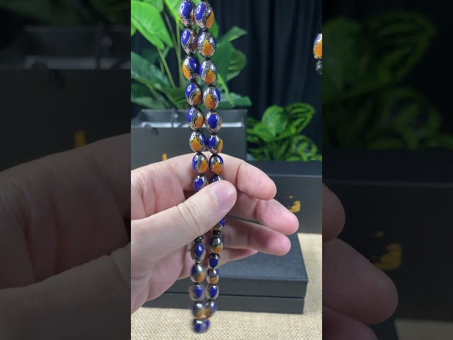 سبحة يسر طبيعي مطعم بالفضة والمرجان