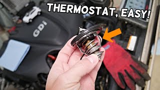 HYUNDAI SANTA FE THERMOSTAT REPLACEMENT REMOVAL LOCATION, WHERE IS THERMOSTAT