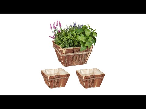 3er Set Holz Blumenkasten mit Rinde Braun - Holzwerkstoff - Kunststoff - 24 x 14 x 24 cm