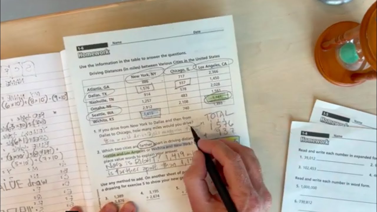 Math Homework Book pages 7, 9, 11