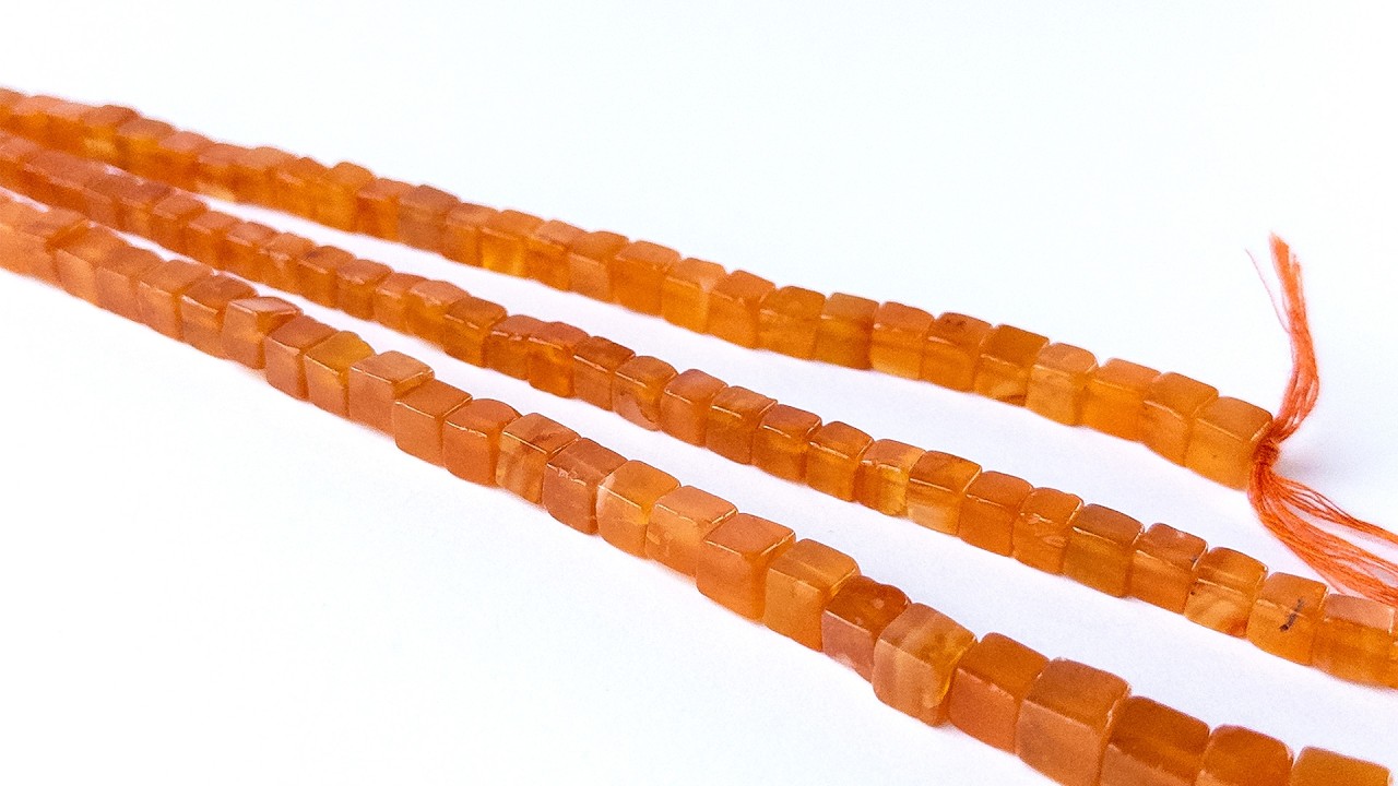 Carnelian | Smooth Cube | Various 5.5-6.5mm Bead Size | 16 or 20cm Strand Length video